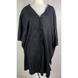 Maggie Barns Linen Blend Tunic Top Lagenlook Blouse 34W Boxy Boho Chinese Knots